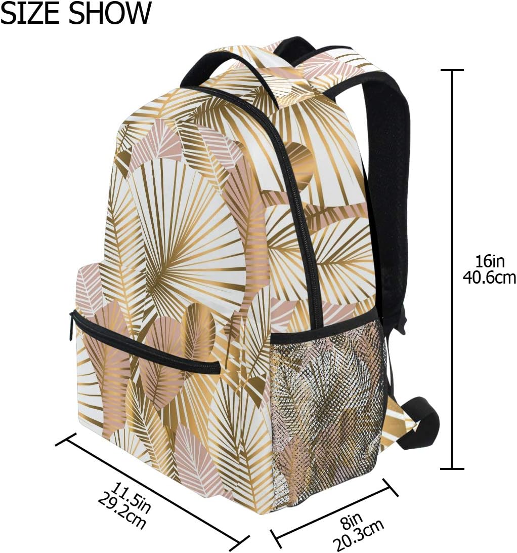 Gold Tropical Leave Schulrucksack für Jungen Mädchen Kinder Reisetasche Bookbag
