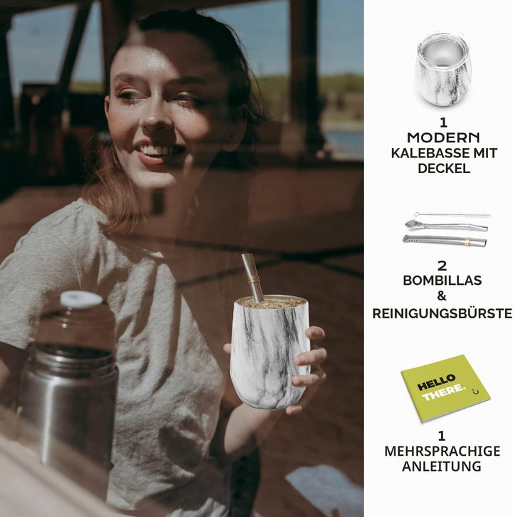 balibetov - Neu - Modernes Yerba Mate Gourd Set (Mate Tasse) - Doppelwandiger 18/8 Edelstahl Enthält