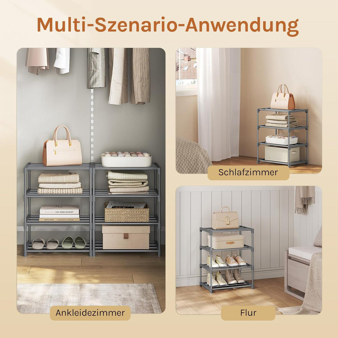 WOLTU Schuhregal schmal 4 Ebenen, Schuhorganizer Schuhaufbewahrung platzsparend, offener Schuhschran