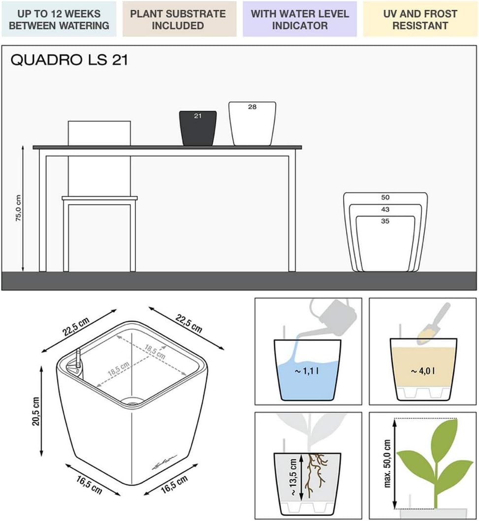 Lechuza Quadro LS 21 Komplettset anthrazit metallic 22.5x22.5x20.5 cm Anthrazit Metallic, 22.5x22.5x