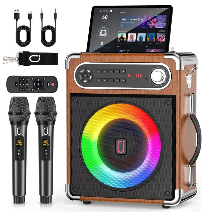 JYX Karaoke Maschine, Karaoke Anlage mit 2 Mikrofonen, Tragbare Bluetooth 5.3 Karaoke Box, 80W PA An