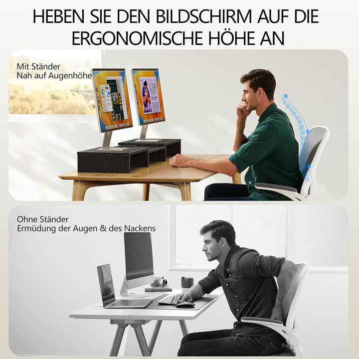 AMERIERGO Dual-Monitorständer – verstellbare Länge und Winkel, Dual-Monitorerhöhung, Computer-Monito