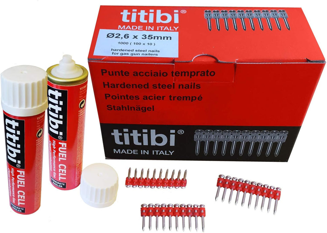 2 x Gas Kartuschen P700 + 1000 titibi Nägel für: Gas Nagler Spit Pulsa 700P/700E (Ø 2,6 x 15mm), Ø 2