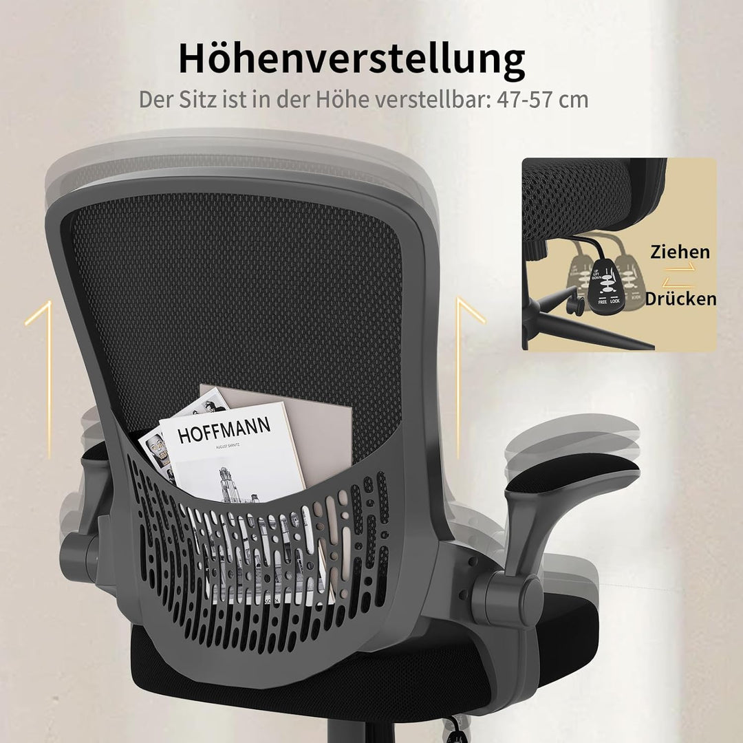 naspaluro Ergonomischer Bürostuhl, Schreibtischstuhl mit 90° Klappbaren Armlehnen, Einzigartige Lend