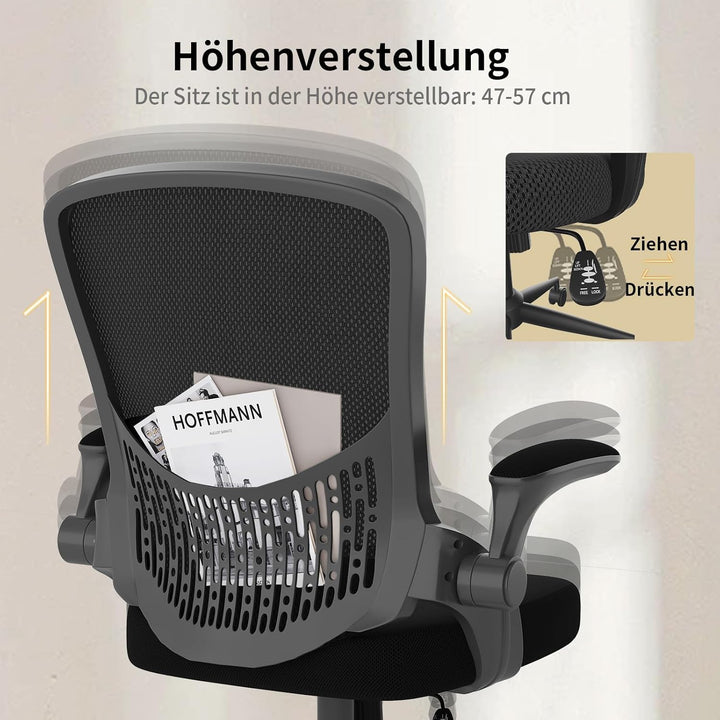 naspaluro Ergonomischer Bürostuhl, Schreibtischstuhl mit klappbaren Armlehnen, höhenverstellbar, Nei