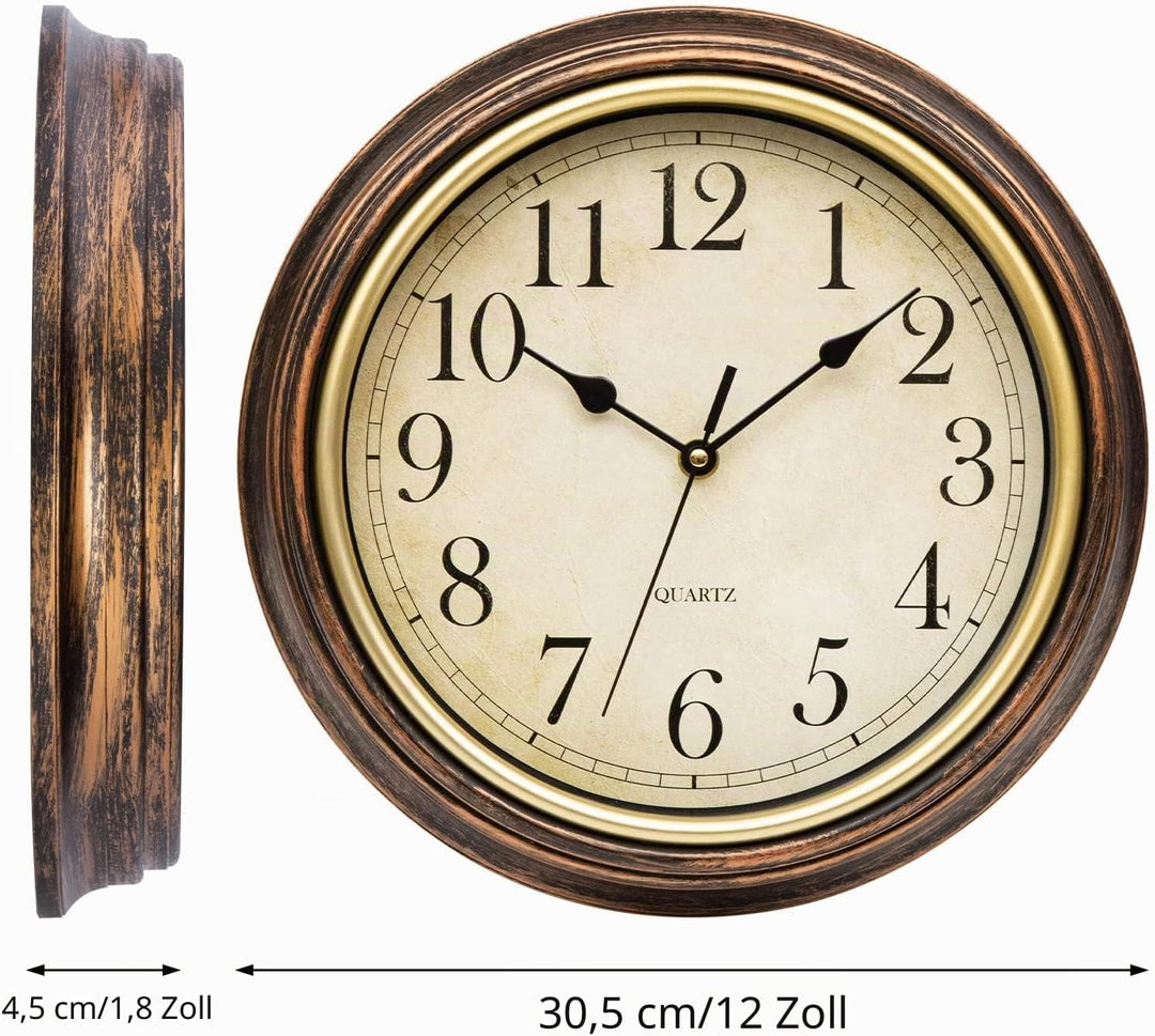 Wanduhr Ohne TickgeräUsche Lautlos Vintage 30cm Quarz Gross Batterie Betriebene Einfach zu Lesen für