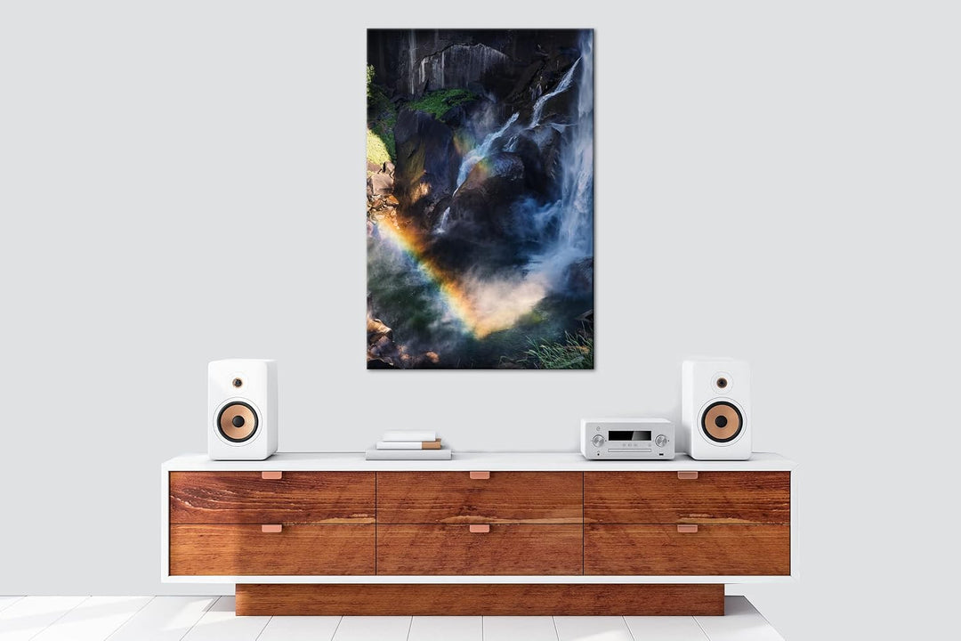 deyoli Regenbogen am Wasserfall Format: 120x80 als Leinwandbild, Motiv fertig gerahmt auf Echtholzra