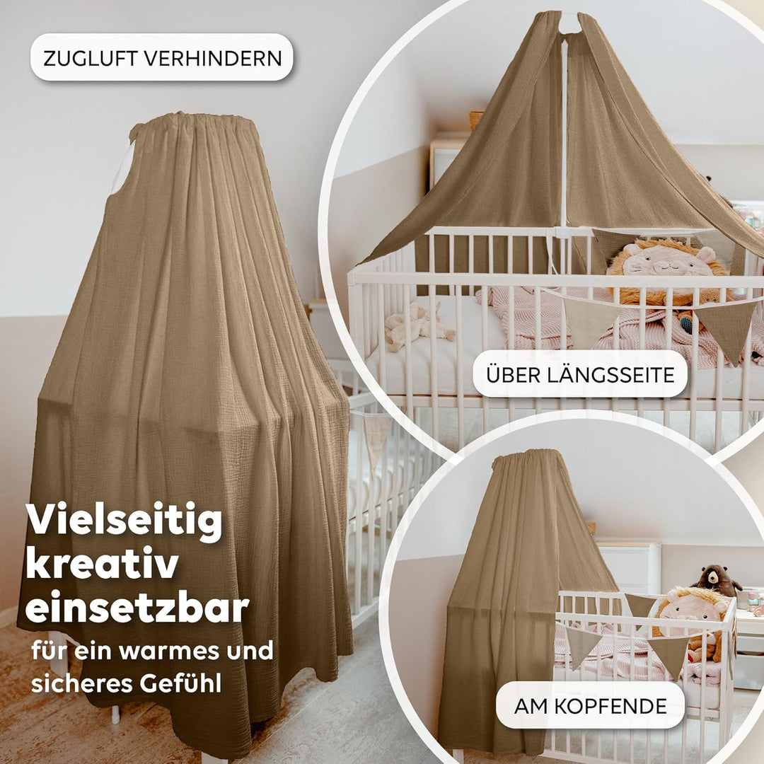 lilimaus Betthimmel Babybett [Beige] - Himmel Babybett aus 100% Baumwolle Musselin Handmade - Betthi