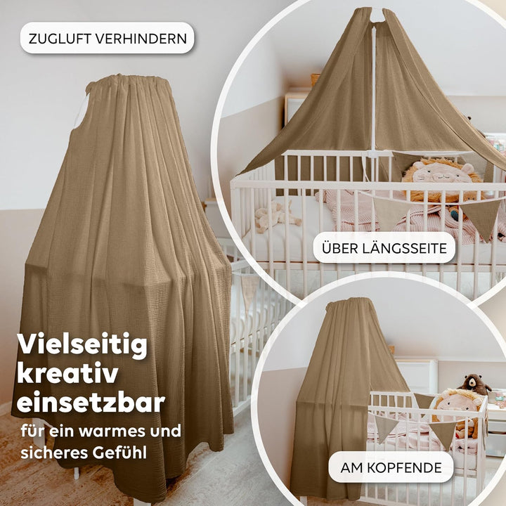 lilimaus Betthimmel Babybett [Beige] - Himmel Babybett aus 100% Baumwolle Musselin Handmade - Betthi