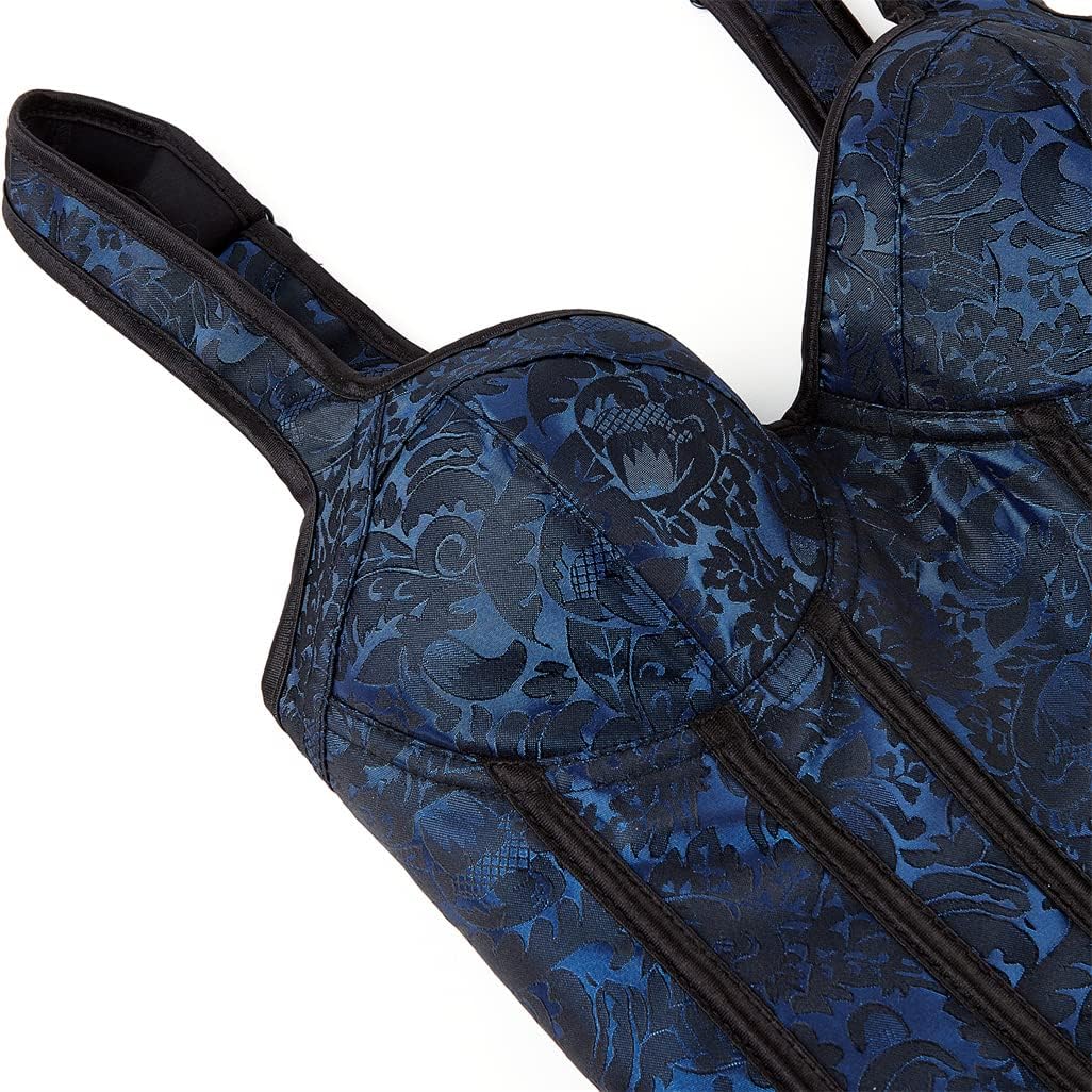 Grebrafan Damen Korsagen Blumendruck Vollbrust Corsage Retro Taillen Korsett, Dunkelblau