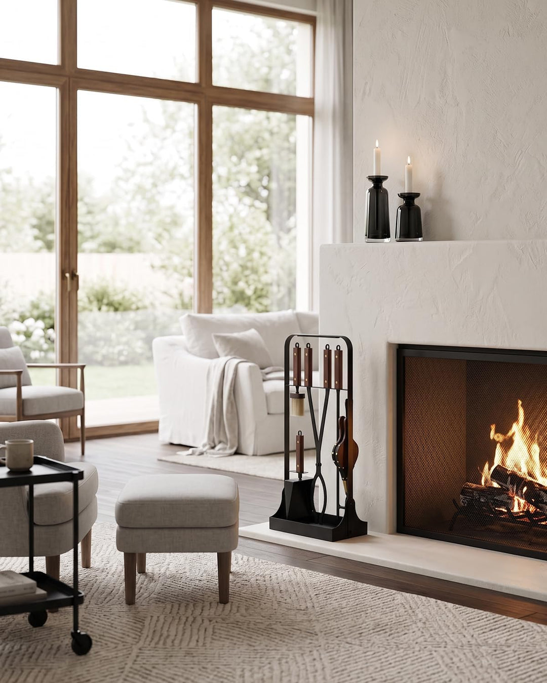 Onlyfire 79.5cm Hochwertige Kaminbesteck Set, 6-teilig Modernes Kamin Set | Hitzebeständige Kamingar