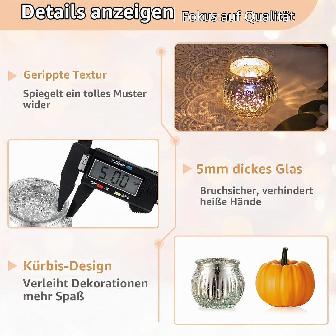 NUPTIO Glas Teelichtgläser Teelichthalter Teelichtglas: 12 Stück Silber Teelichter Halter Set Geripp