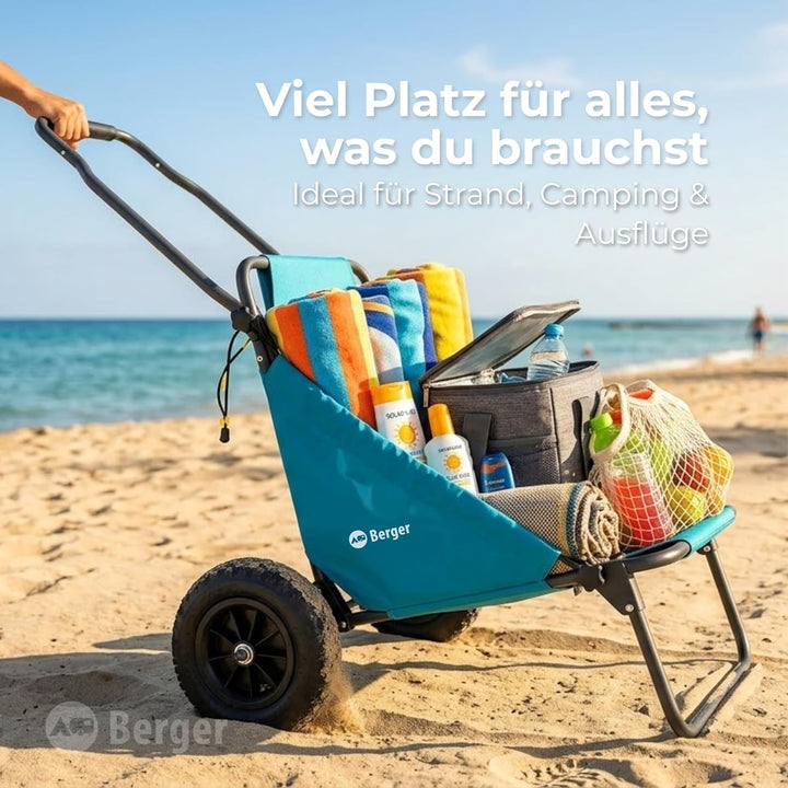 BERGER BeachBoy 2-in-1 Beach Trolley mit Sitz I klappbarer Transportwagen leicht I Strandwagen faltb