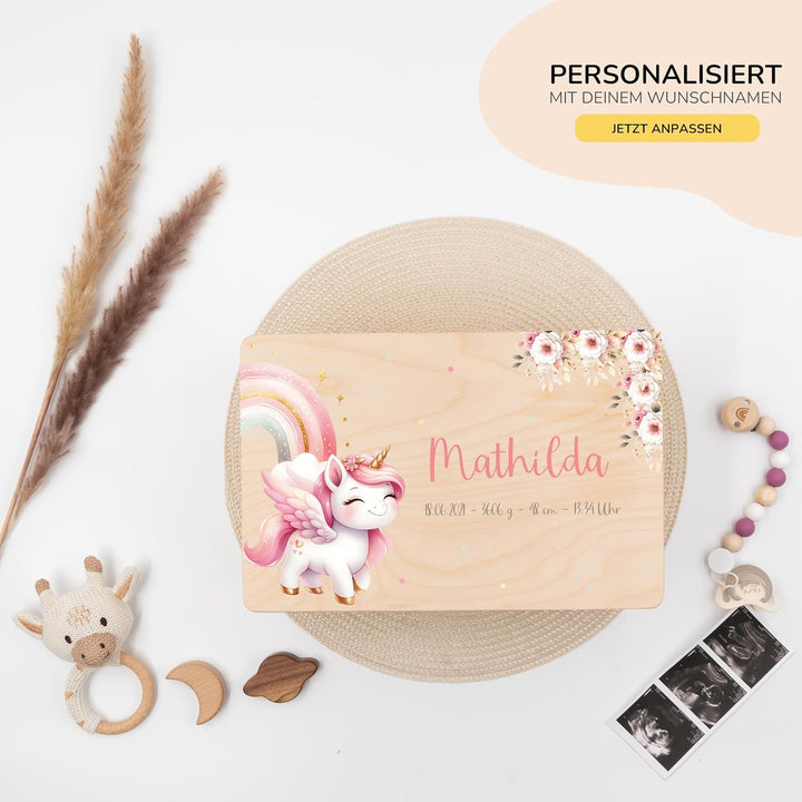 KIDSMOOD - Erinnerungsbox Baby, personalisierte Holzkiste mit Deckel, Ideal zur Aufbewahrung von Eri