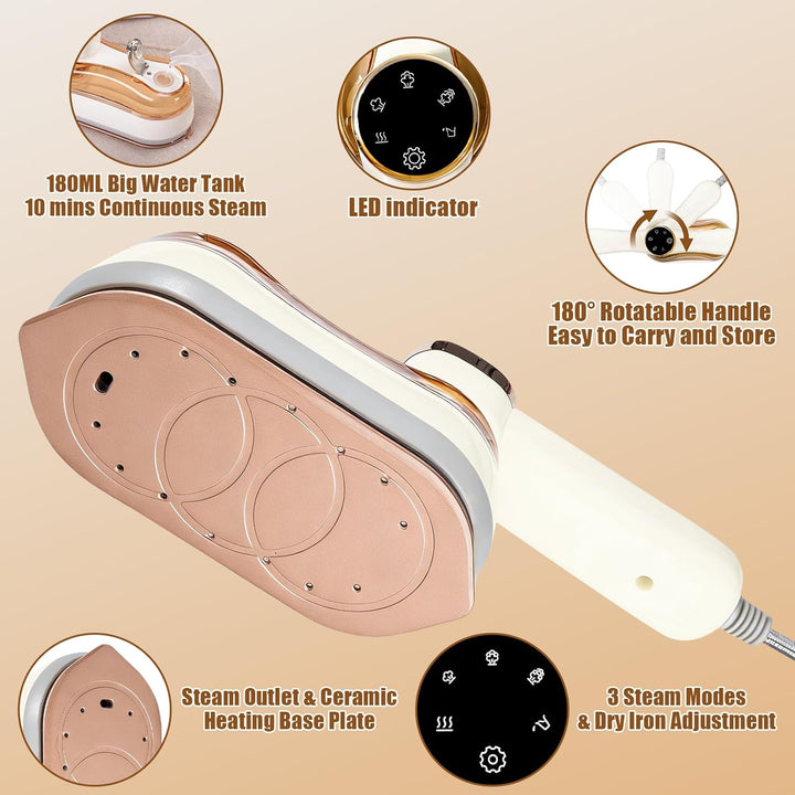 Mini Reisebügeleisen Dampf, Mini Bügeleisen Reise Klappbar, Steamer Dampfglätter, 1200W Steamer Damp