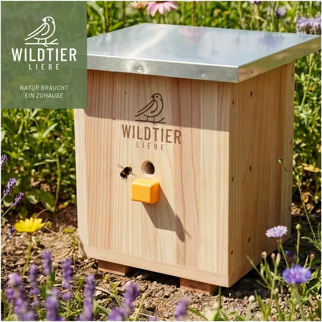 wildtier liebe Grosses Hummelhaus Natur I Geschraubtes Massivholz, Set - inkl. Lockstoff & Nistmater