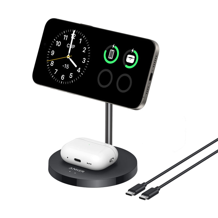 Anker MagGo 15W Magsafe Ladegerät kompatibel, 2-in-1 Induktive Ladestation, Qi2 Wireless Charger für