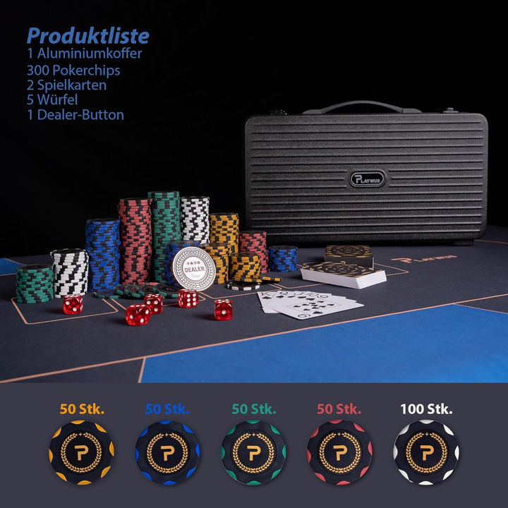 Pokerset inkl. 2X Pokerdecks, 5X Würfel, Dealer/Small Blind/Big Blind Button, Pokerspiel Alu Pokerko
