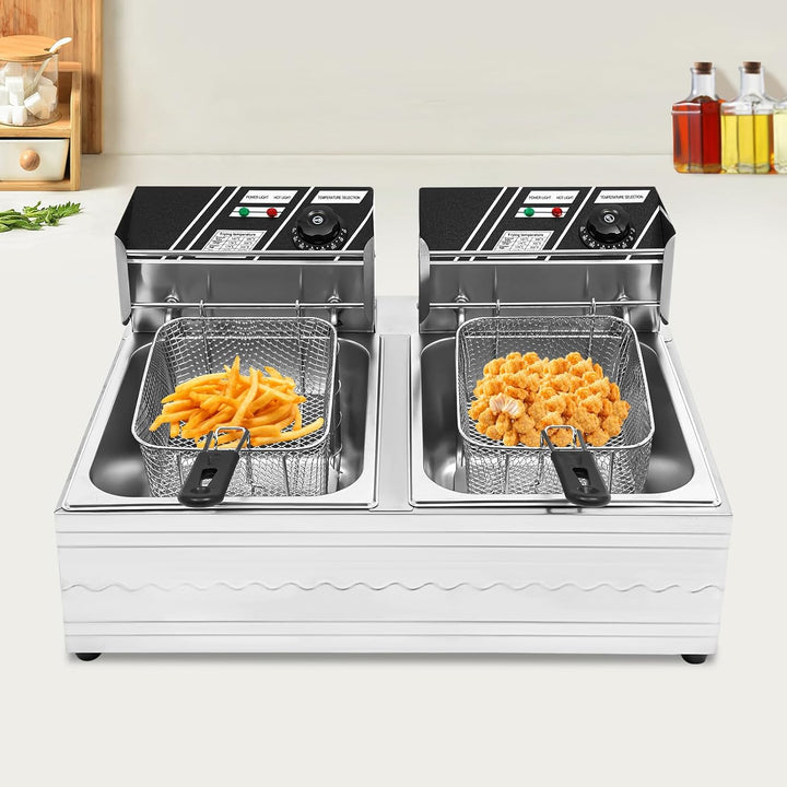 Fritteuse mit Öl, 2500 W 6L Kommerzielle Fritteuse mit Frittierkorb Schlackenabscheider Deckel, 60-2