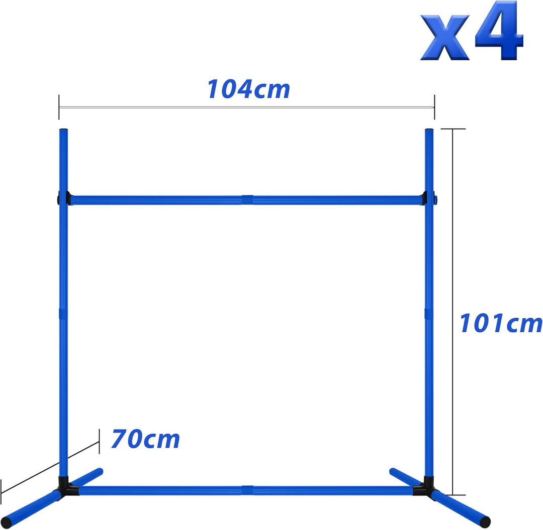 AufuN Hunde Agility Training Set, 4X Höhenverstellbare Hürden + Slalomstäbe inkl. Tragetasche, Profe