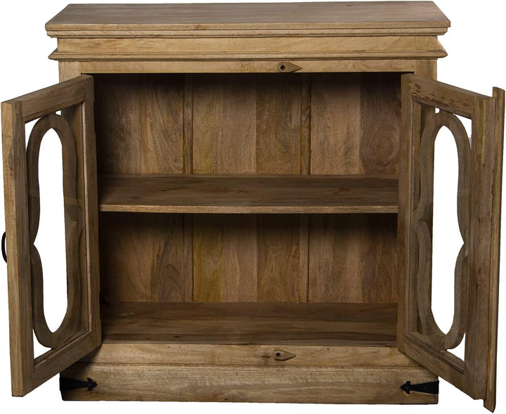 DRW Eingangsschrank mit 2 Türen aus Holz und Glas in Natur 90 x 40 x 90 cm, bunt, Grande