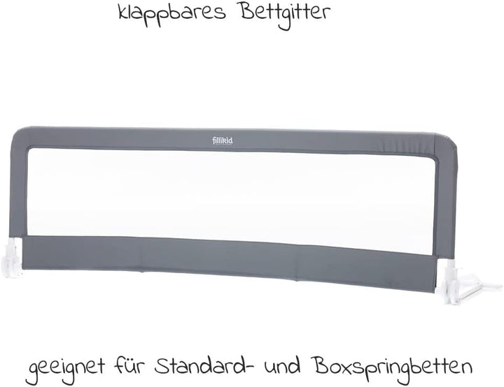 Fillikid Bettschutzgitter & Rausfallschutz für Baby & Kinder 150 x 50 cm - hohes, klappbares Bettgit
