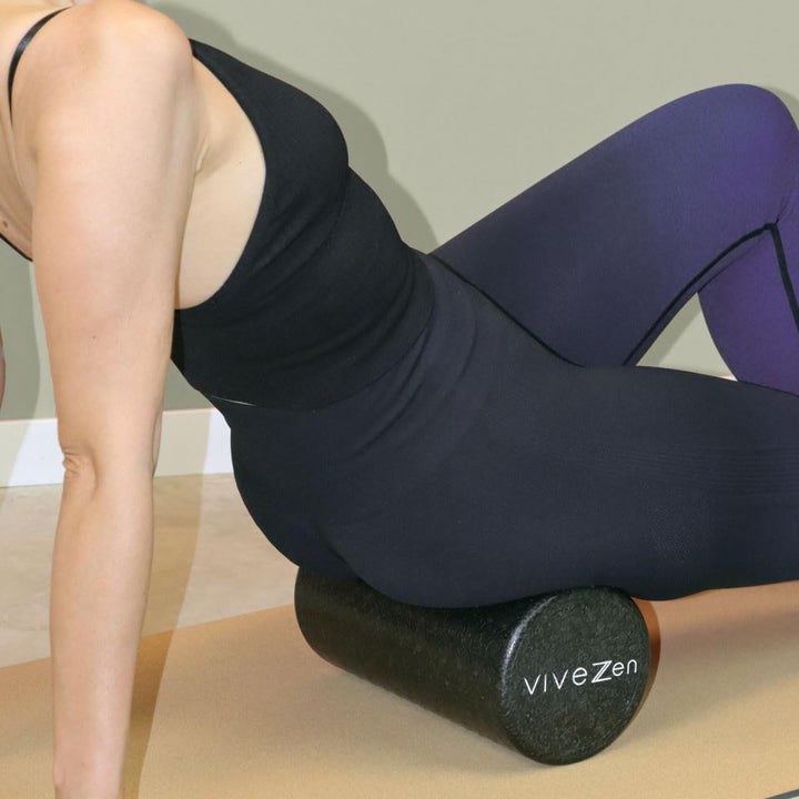 Vivezen – Yoga- und Fitnessrolle aus EPP-Hartschaum mit hoher Dichte – 90 x 15 cm – Schwarz Schwarz
