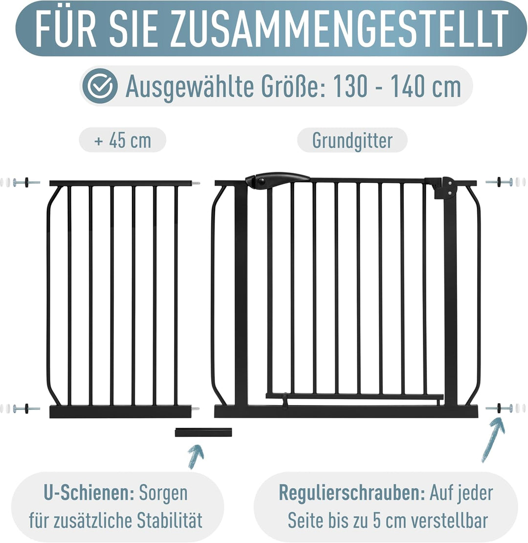 ib style®Berrin Treppengitter 67-175cm | Türschutzgitter | Ohne Bohren | 90° Stop | Auto-Close | 130