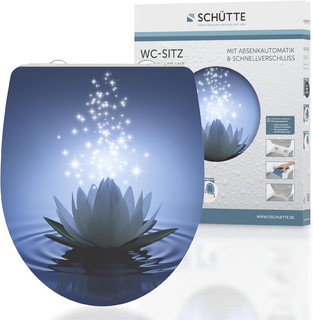 SCHÜTTE WC-Sitz Duroplast HG WATER LILY Hochglänzender Toilettensitz mit Absenkautomatik, Schnellver