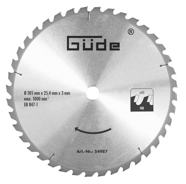 Güde 54987 Holzsägeblatt HM 305x25,4x60Z (Messer Hartmetall – 305 x 25 mm mit 4x60 Zähne)