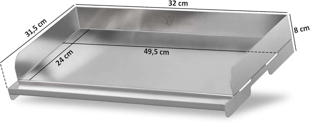 BBQ-Toro Edelstahl Grillplatte mit Grillspachtel | 49,5 x 28 cm | BBQ Plancha Set, Grillplancha, Pfa