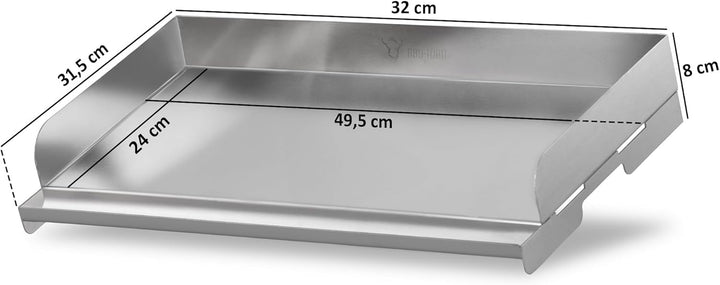 BBQ-Toro Edelstahl Grillplatte mit Grillspachtel | 49,5 x 28 cm | BBQ Plancha Set, Grillplancha, Pfa