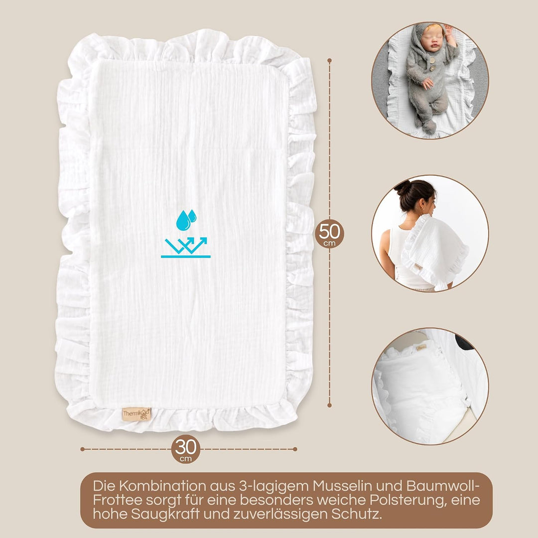 Thermikoa Spucktuch Baby Musselin – 50x30 cm Mulltuch für Kinderwagen – 3-lagige Baumwolle &amp; Frottee