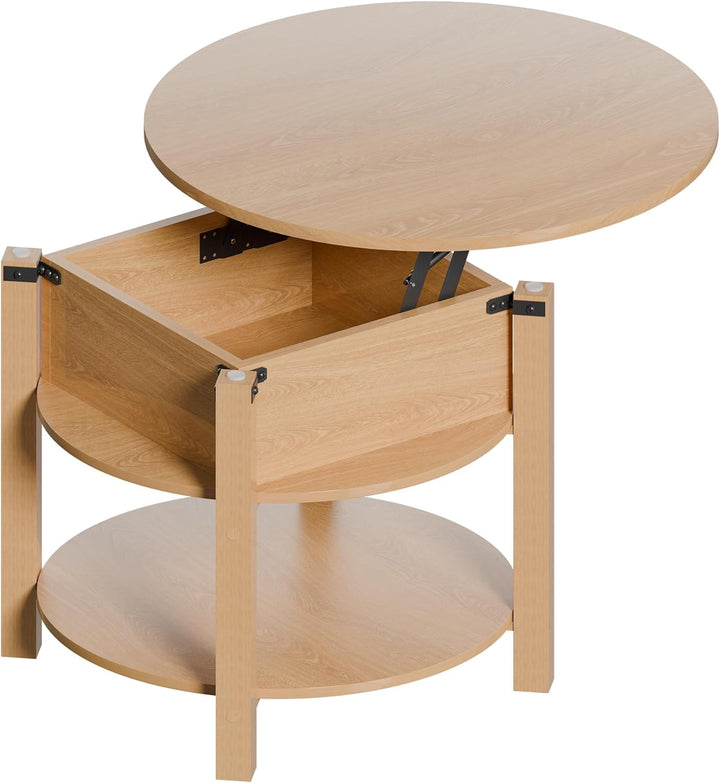 ELUCHANG Couchtisch Rund mit Hebeplatte, Couchtisch Höhenverstellbarer 2 in 1, Beistelltisch Wohnzim