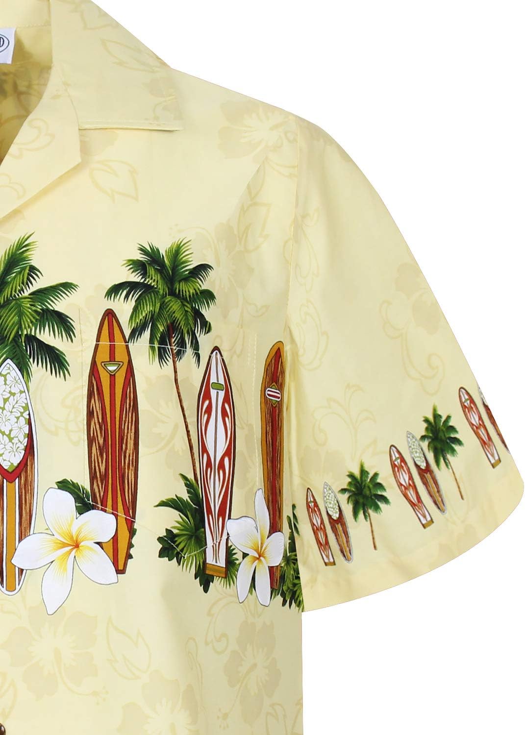 P.L.A. Pacific Legend Original Hawaiihemd, Kurzarm, Surfbretter Brustdruck, Gelb, M