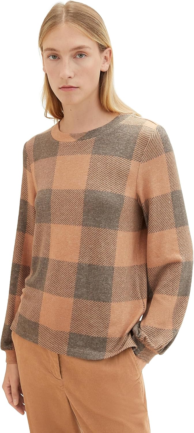 TOM TAILOR Damen Langarmshirt mit Muster XL 32499-blush Navy Cosy Check, XL 32499-blush Navy Cosy Ch