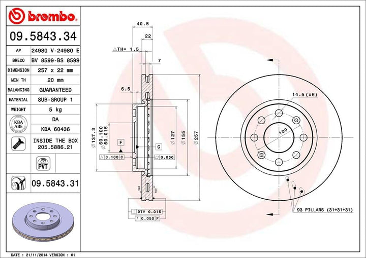 BREMBO 09.5843.31 Bremsscheiben
