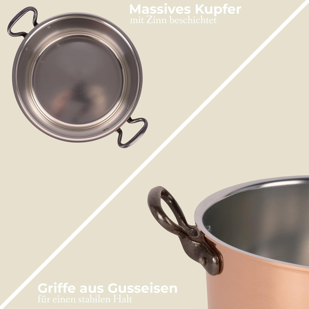 Cuisine Romefort | Kupfertopf verzinnt mit Gusseisengriff und Deckel Ø 16 cm | traditioneller Schmor