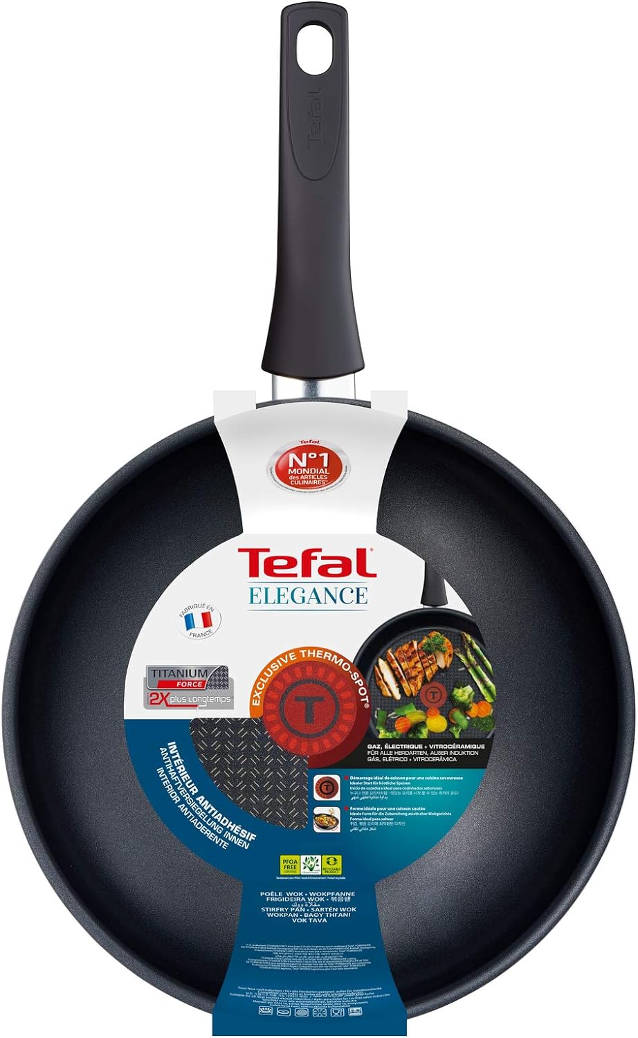 Tefal Wok-Pfanne Elegance C36719 | 28 cm | Antihaftversiegelt | Thermo-Spot Temperaturindikator | Mü