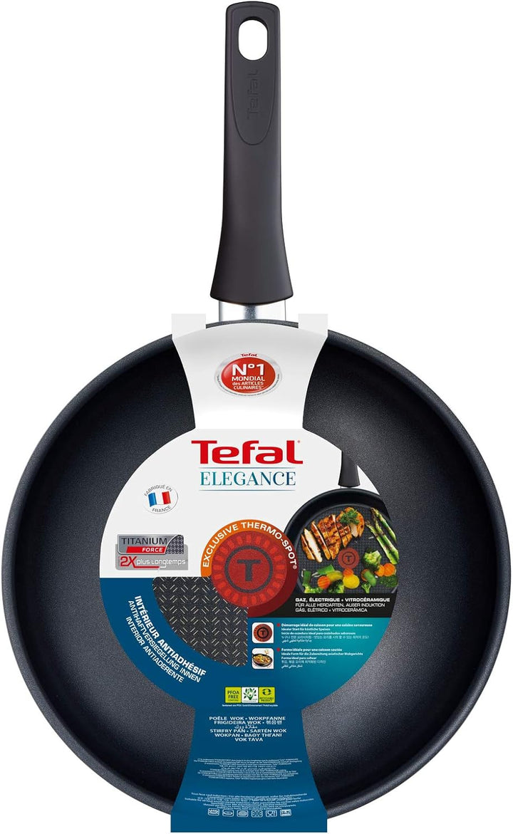 Tefal Wok-Pfanne Elegance C36719 | 28 cm | Antihaftversiegelt | Thermo-Spot Temperaturindikator | Mü