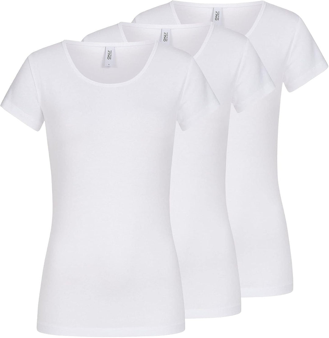 ONLY 3er Pack Damen T-Shirt schwarz oder weiss Kurzarm lang Basic Sommer T-Shirts XS S M L XL 152091