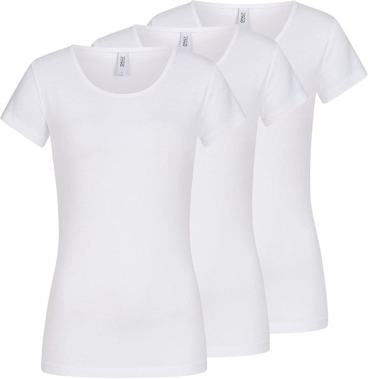 ONLY 3er Pack Damen T-Shirt schwarz oder weiss Kurzarm lang Basic Sommer T-Shirts XS S M L XL 152091