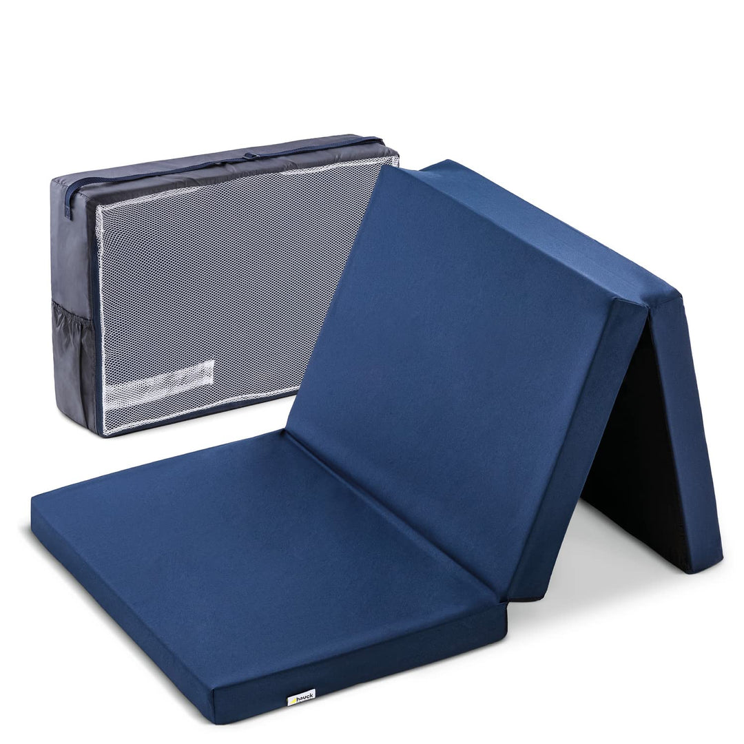 hauck Sleeper, Navy - 120x60x5 cm - Faltmatratze für Kinderreisebetten mit Tragetasche - Klein Zusam