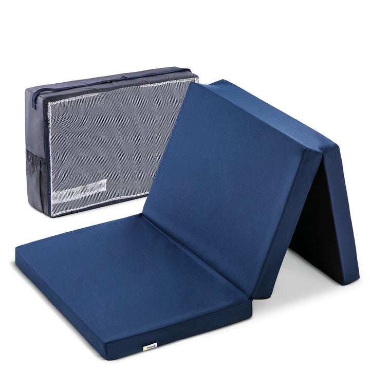 hauck Sleeper, Navy - 120x60x5 cm - Faltmatratze für Kinderreisebetten mit Tragetasche - Klein Zusam
