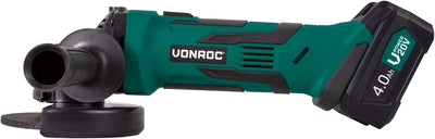 VONROC Winkelschleifer VPower 20V, 115 mm - Komplettset mit 1x 4.0Ah Akku, Schnellladegerät, Seiteng