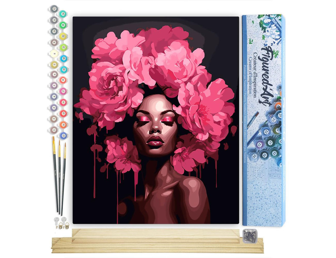 Figured'Art Malen Nach Zahlen Erwachsene Mit Rahmen Pfingstrosen Haar Dame - Paint by Numbers Bastel