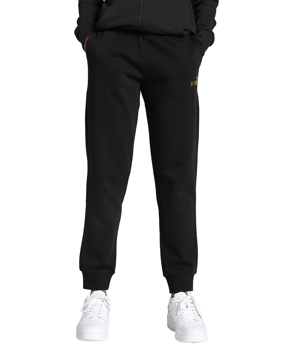 Puma Women's ESS+ Metallic Pants FL Knitted Pants S Puma Schwarz-goldene Folie, S Puma Schwarz-golde