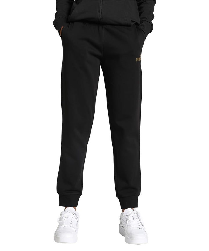 Puma Women's ESS+ Metallic Pants FL Knitted Pants S Puma Schwarz-goldene Folie, S Puma Schwarz-golde