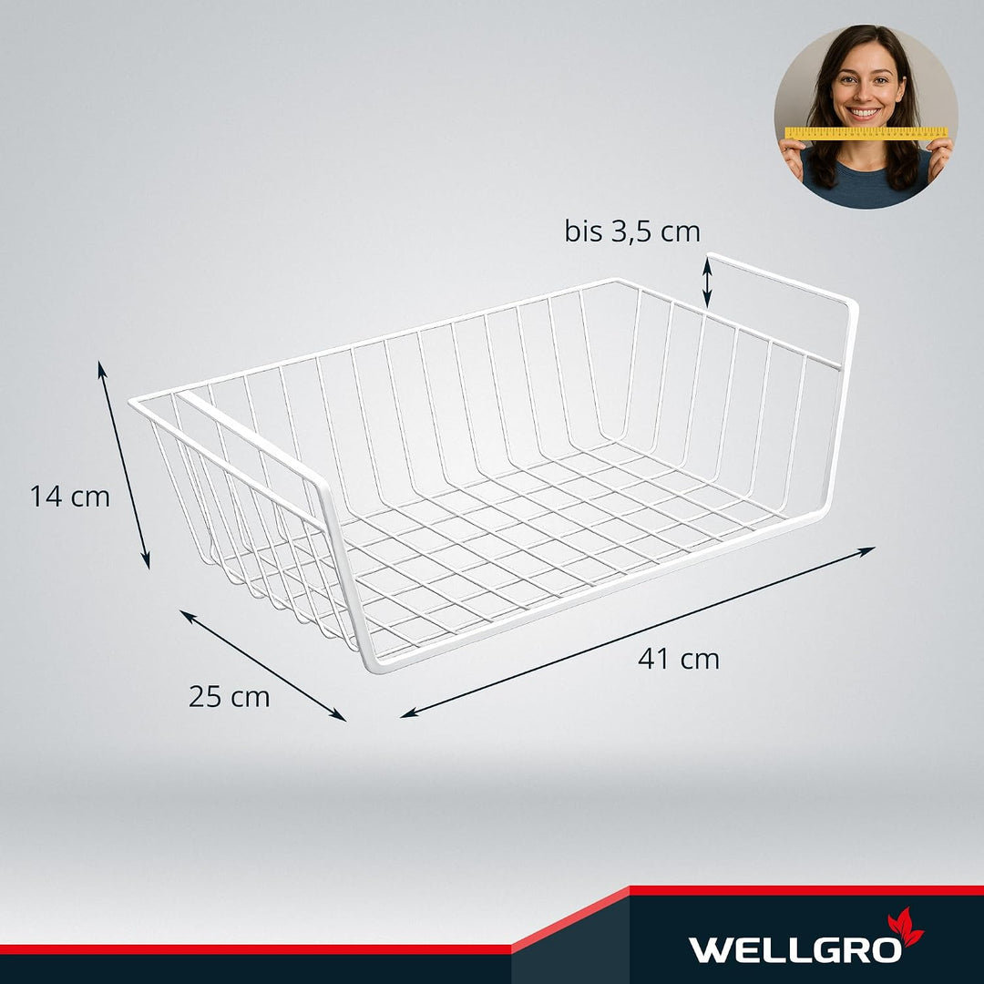 WELLGRO 2er Set Schrankkörbe zum Einhängen aus Metall - ca. 41 x 25 x 14 cm (LxBxH) - schaffen Sie z