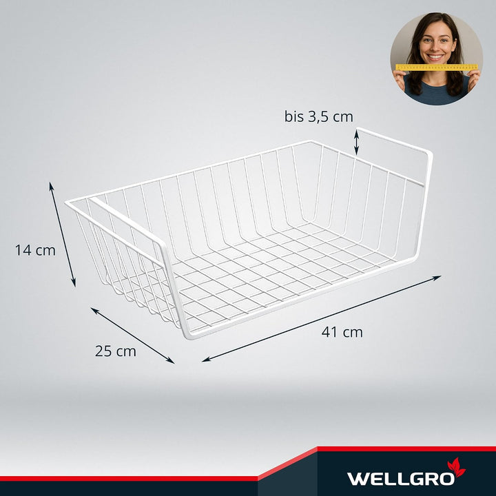 WELLGRO 4er Set Schrankkörbe zum Einhängen aus Metall - ca. 41 x 25 x 14 cm (LxBxH) - schaffen Sie z